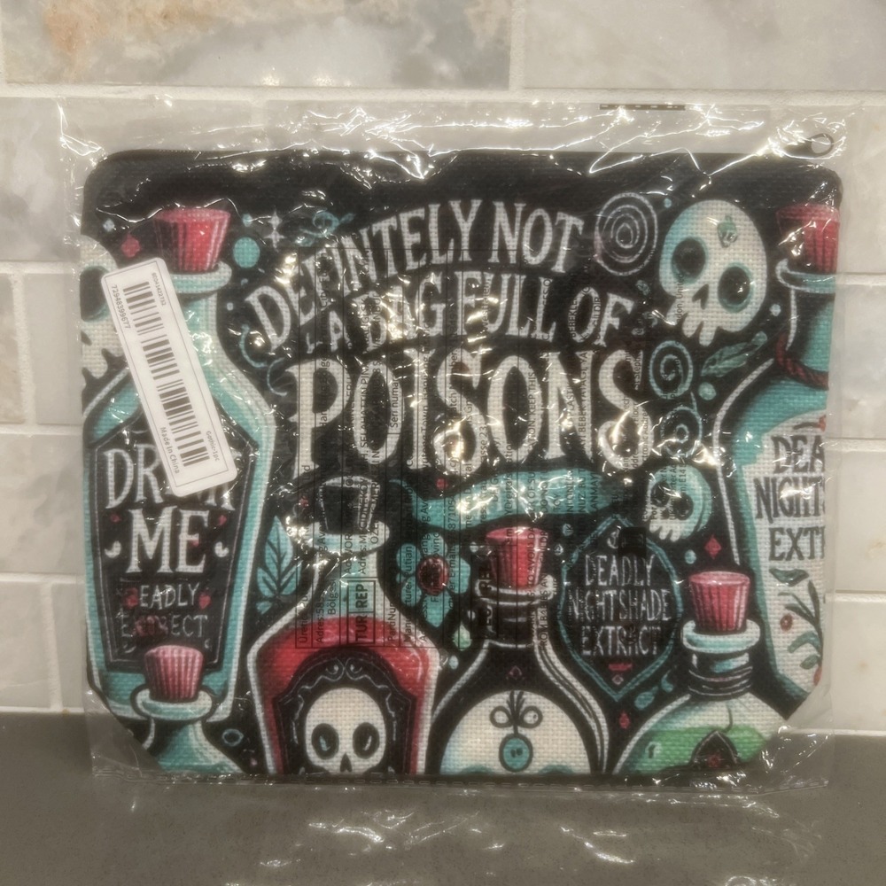 NEW-Gothic Makeup Bag Skull Poison Bottle Design Witchy Cosmetic Pouch Gift